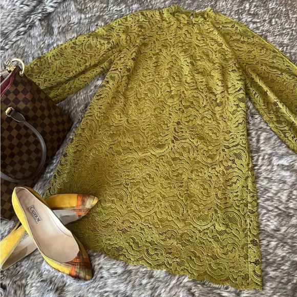 Zara Olive Green Lace Long Sleeve Dress - Picture 5 of 10